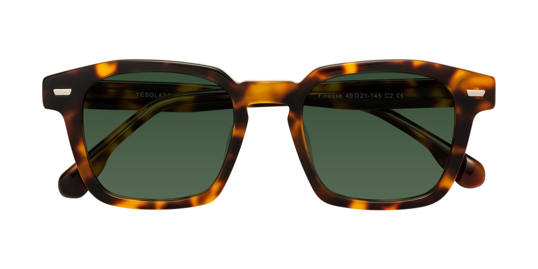 Folded Front of Finesse in Tortoise with Green Tinted Lenses
