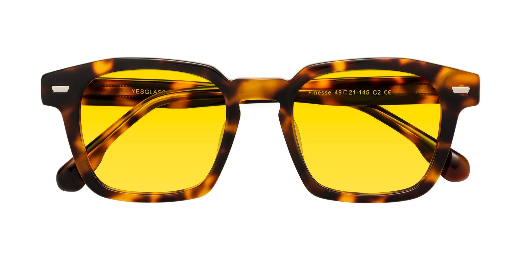 Folded Front of Finesse in Tortoise with Yellow Tinted Lenses