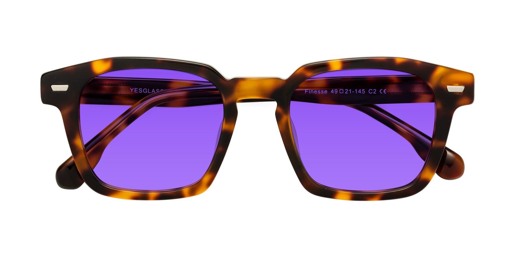 Folded Front of Finesse in Tortoise with Purple Tinted Lenses