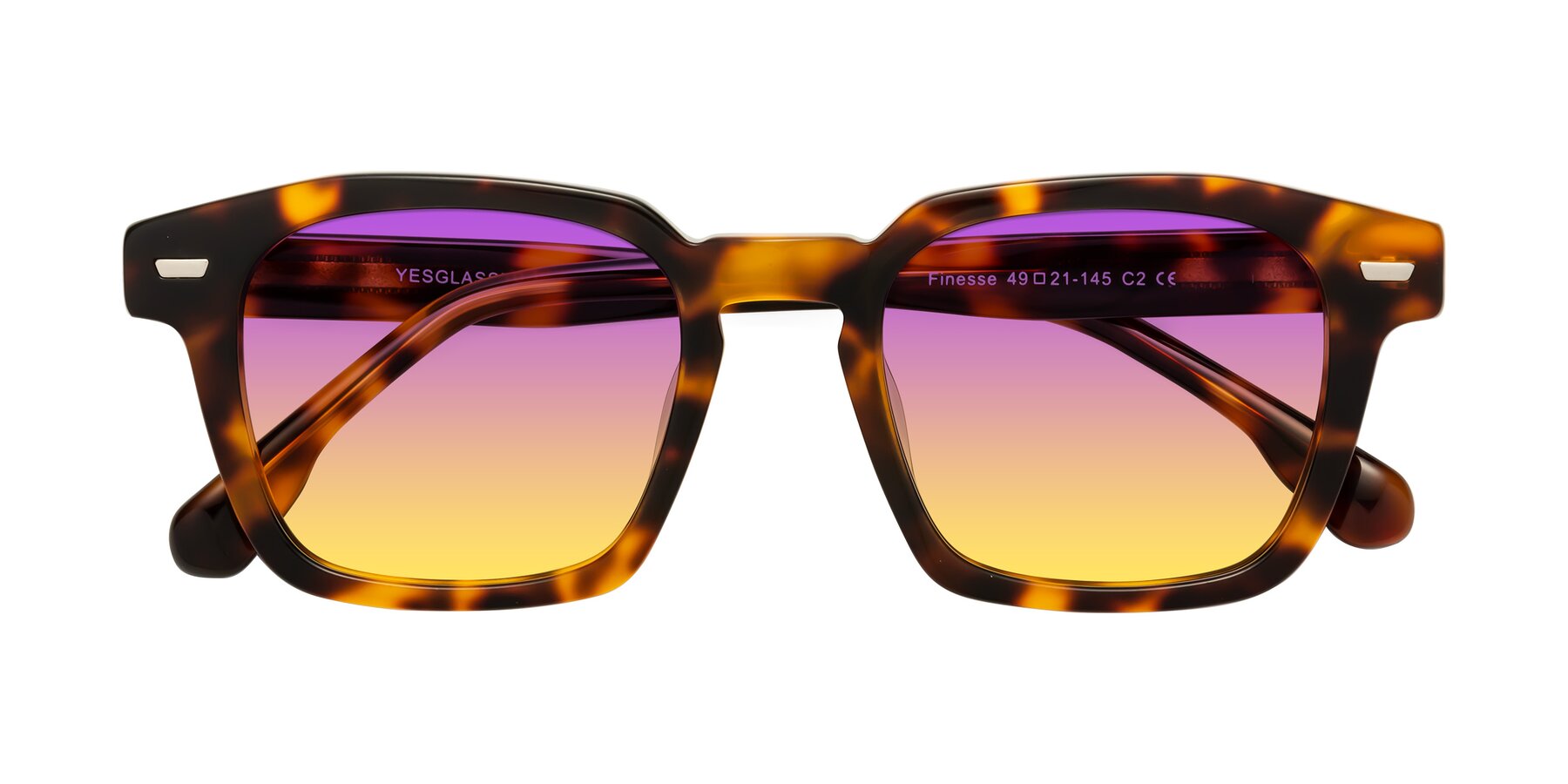 Folded Front of Finesse in Tortoise with Purple / Yellow Gradient Lenses