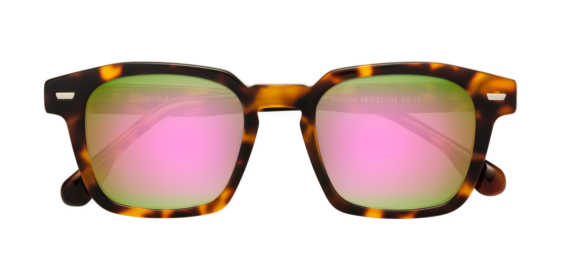 Folded Front of Finesse in Tortoise with Pink Mirrored Lenses