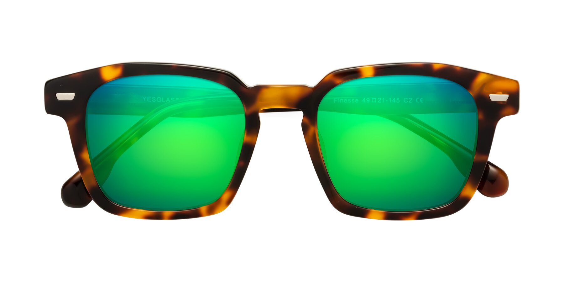 Folded Front of Finesse in Tortoise with Green Mirrored Lenses
