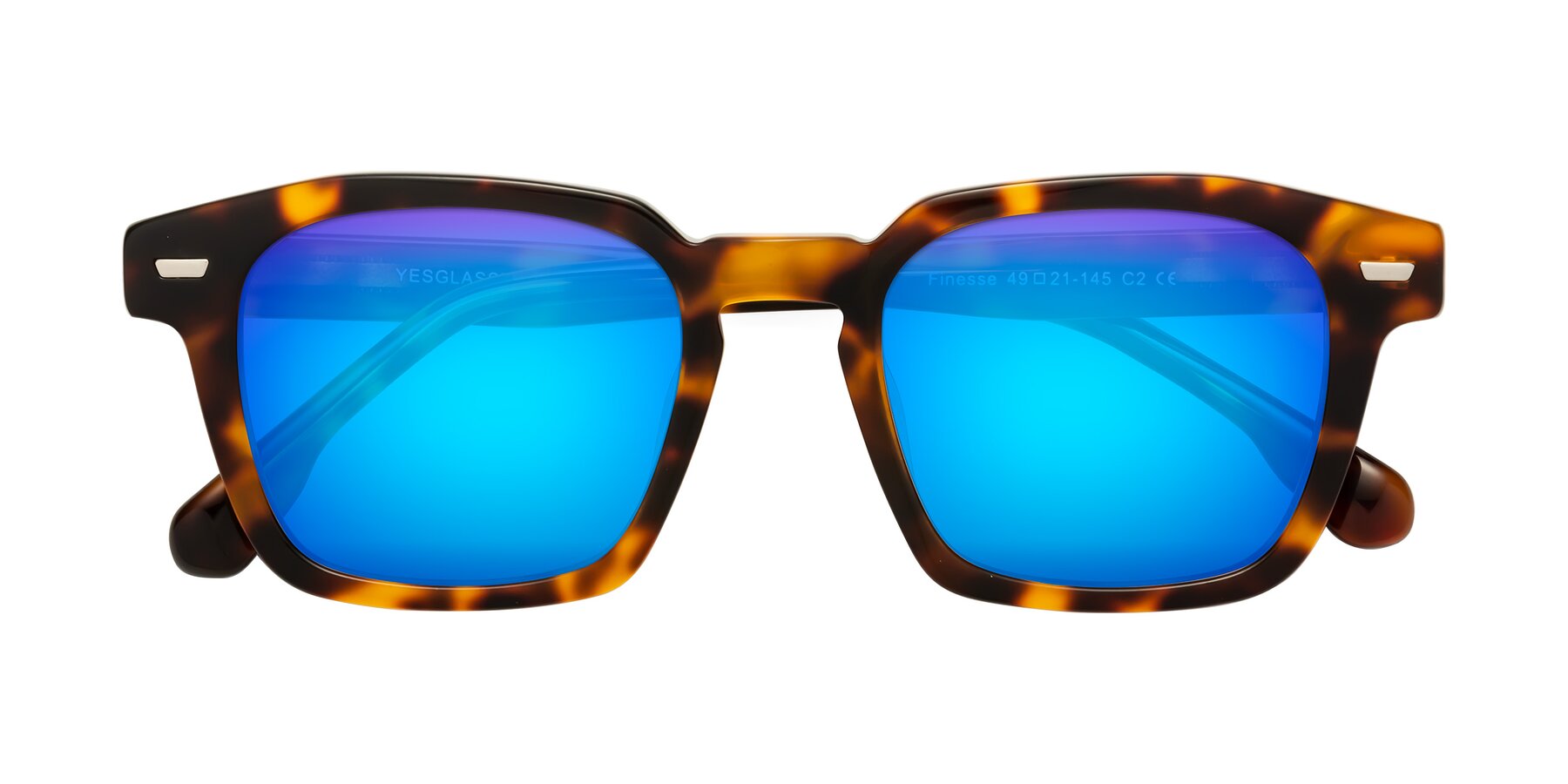 Folded Front of Finesse in Tortoise with Blue Mirrored Lenses