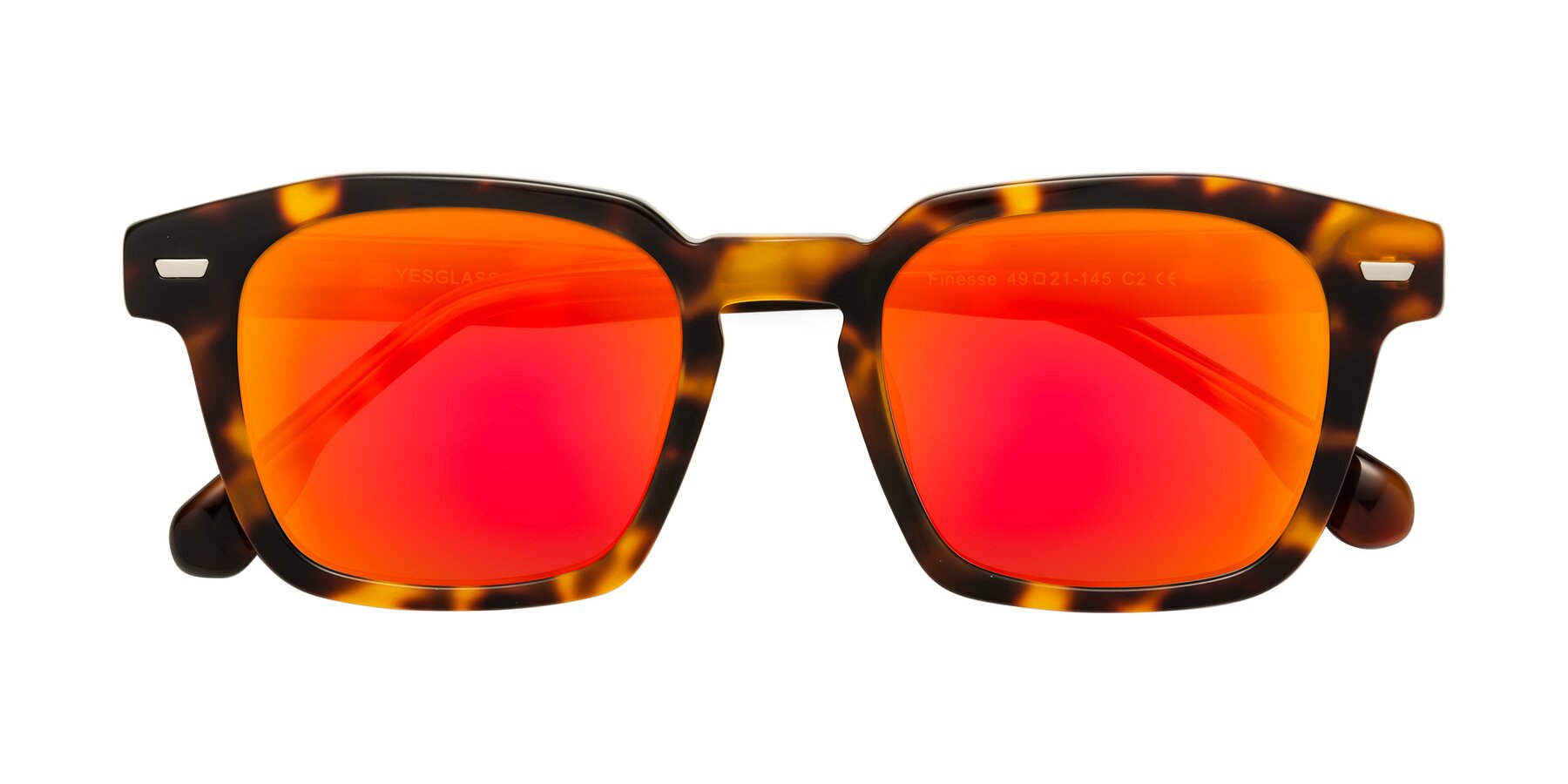 Folded Front of Finesse in Tortoise with Red Gold Mirrored Lenses