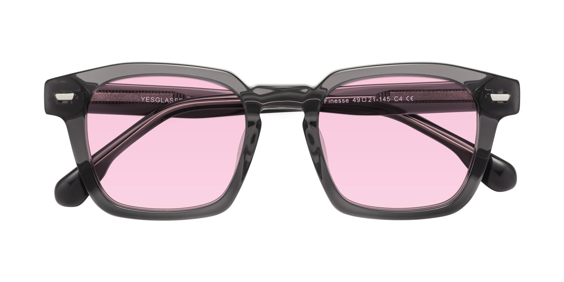 Folded Front of Finesse in Translucent Gray with Light Pink Tinted Lenses