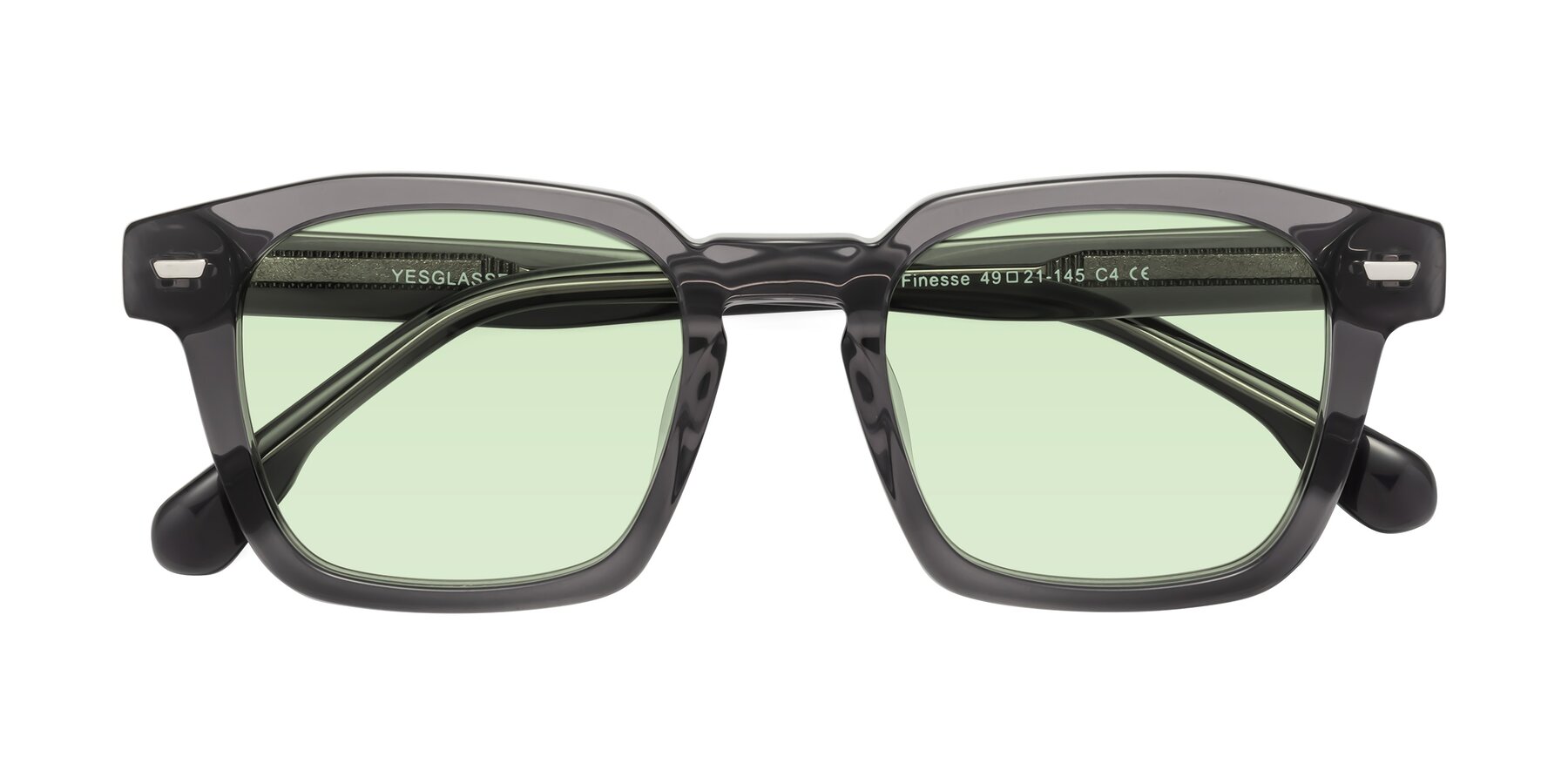 Folded Front of Finesse in Translucent Gray with Light Green Tinted Lenses