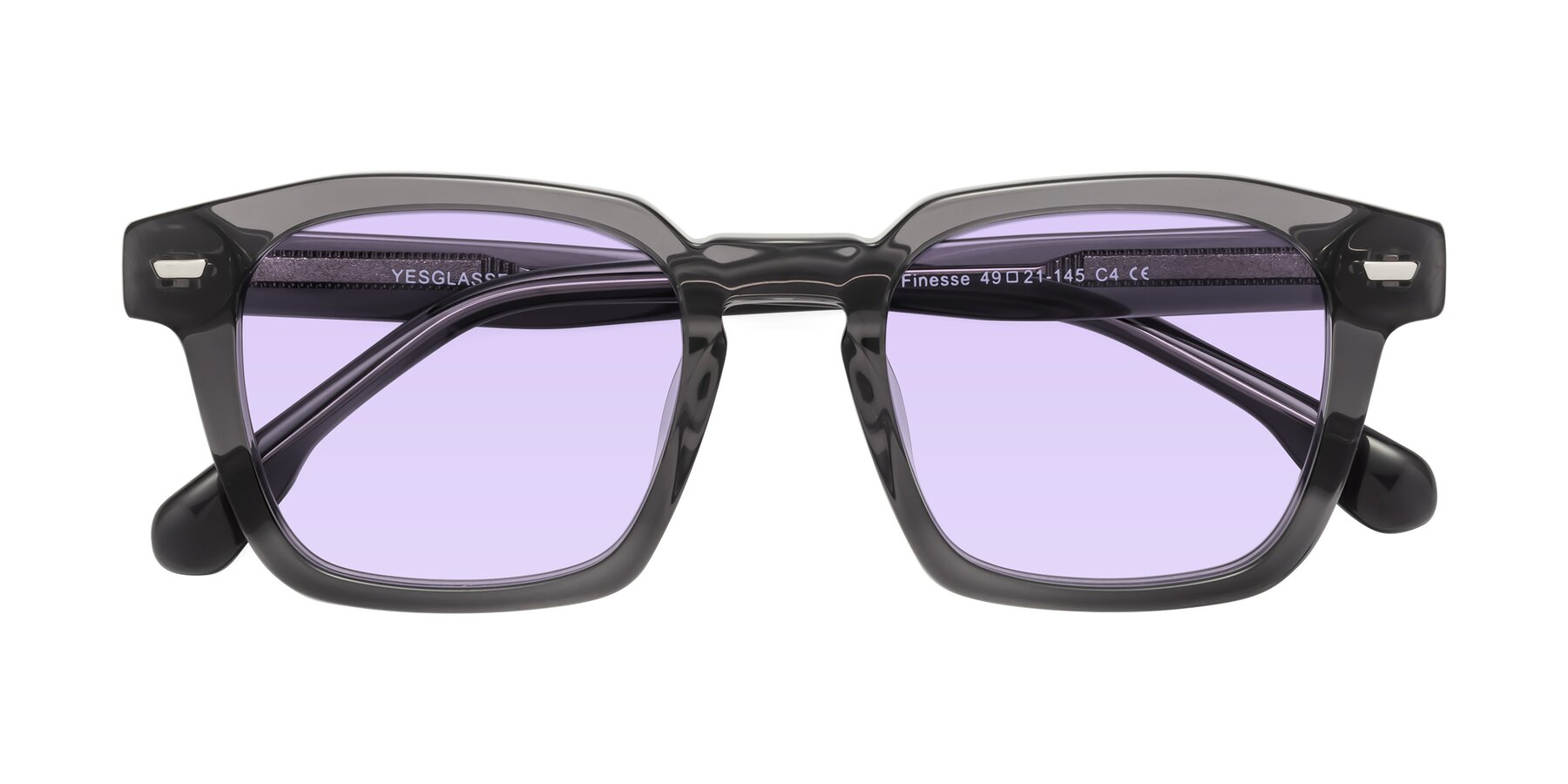 Folded Front of Finesse in Translucent Gray with Light Purple Tinted Lenses