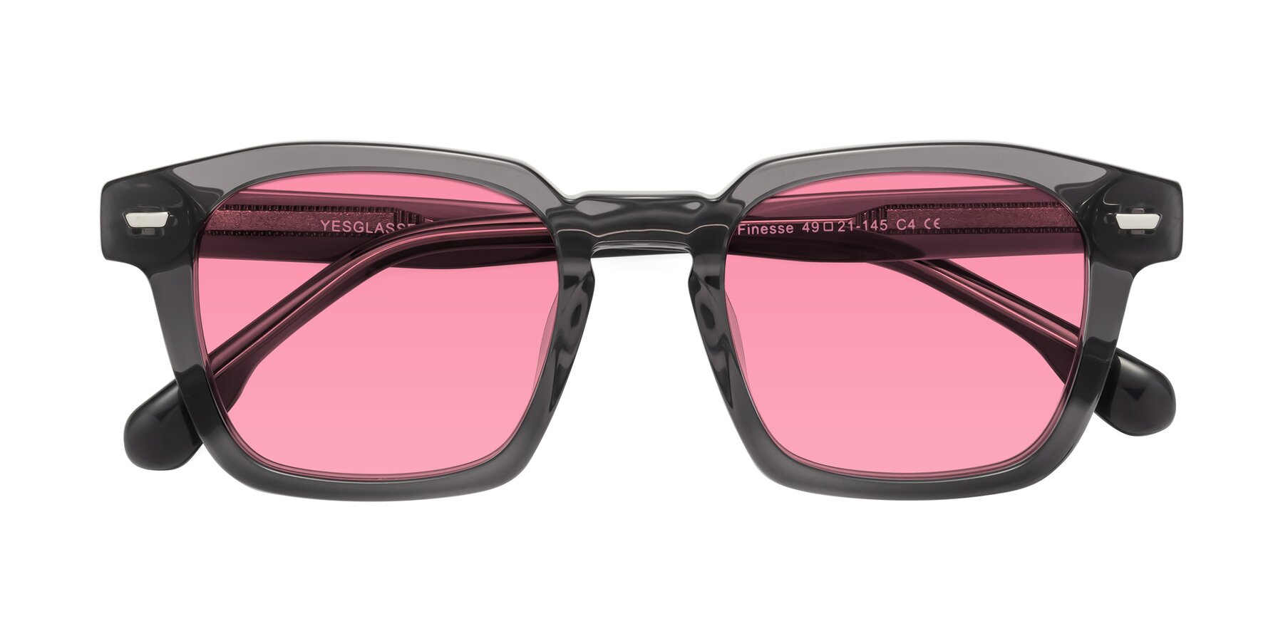 Folded Front of Finesse in Translucent Gray with Pink Tinted Lenses