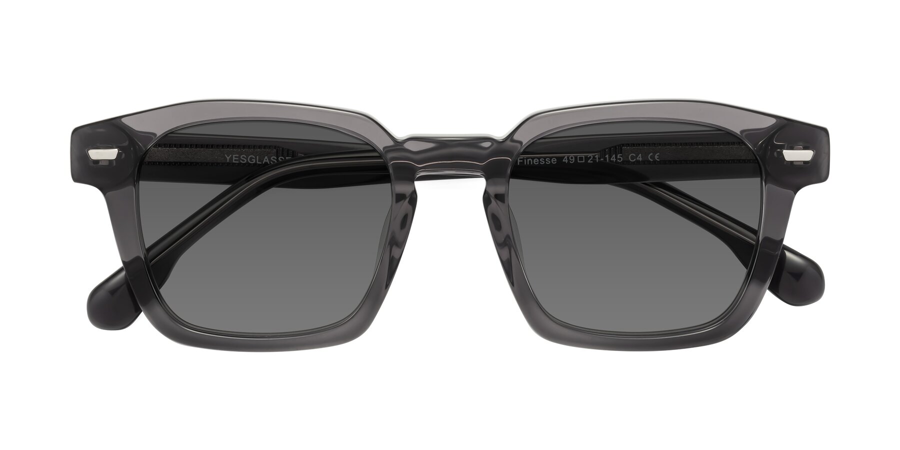 Folded Front of Finesse in Translucent Gray with Medium Gray Tinted Lenses