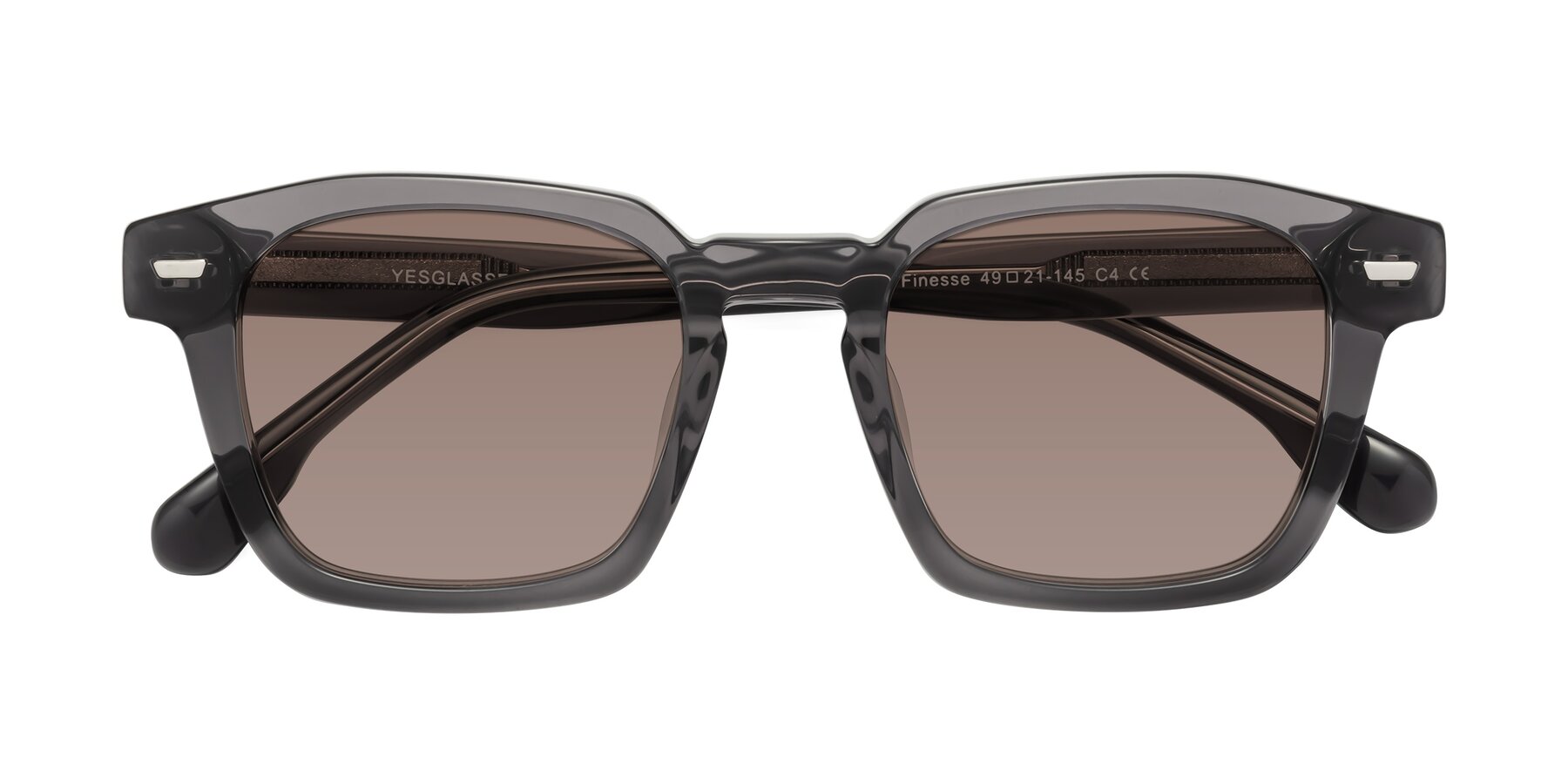 Folded Front of Finesse in Translucent Gray with Medium Brown Tinted Lenses