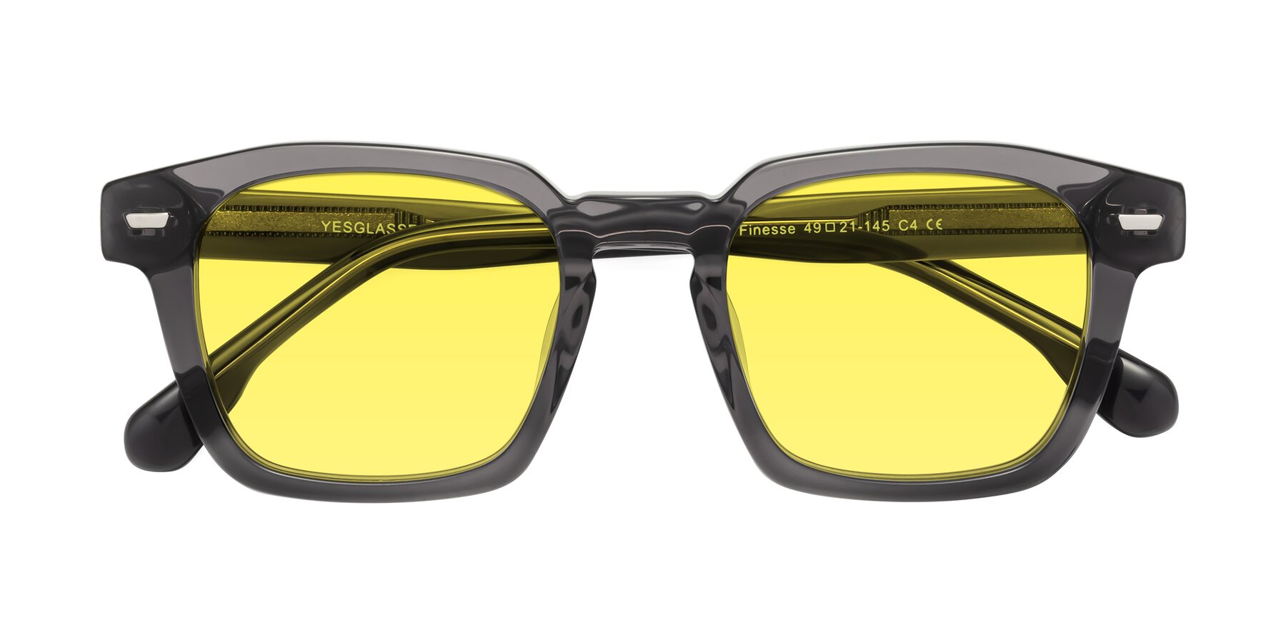 Folded Front of Finesse in Translucent Gray with Medium Yellow Tinted Lenses