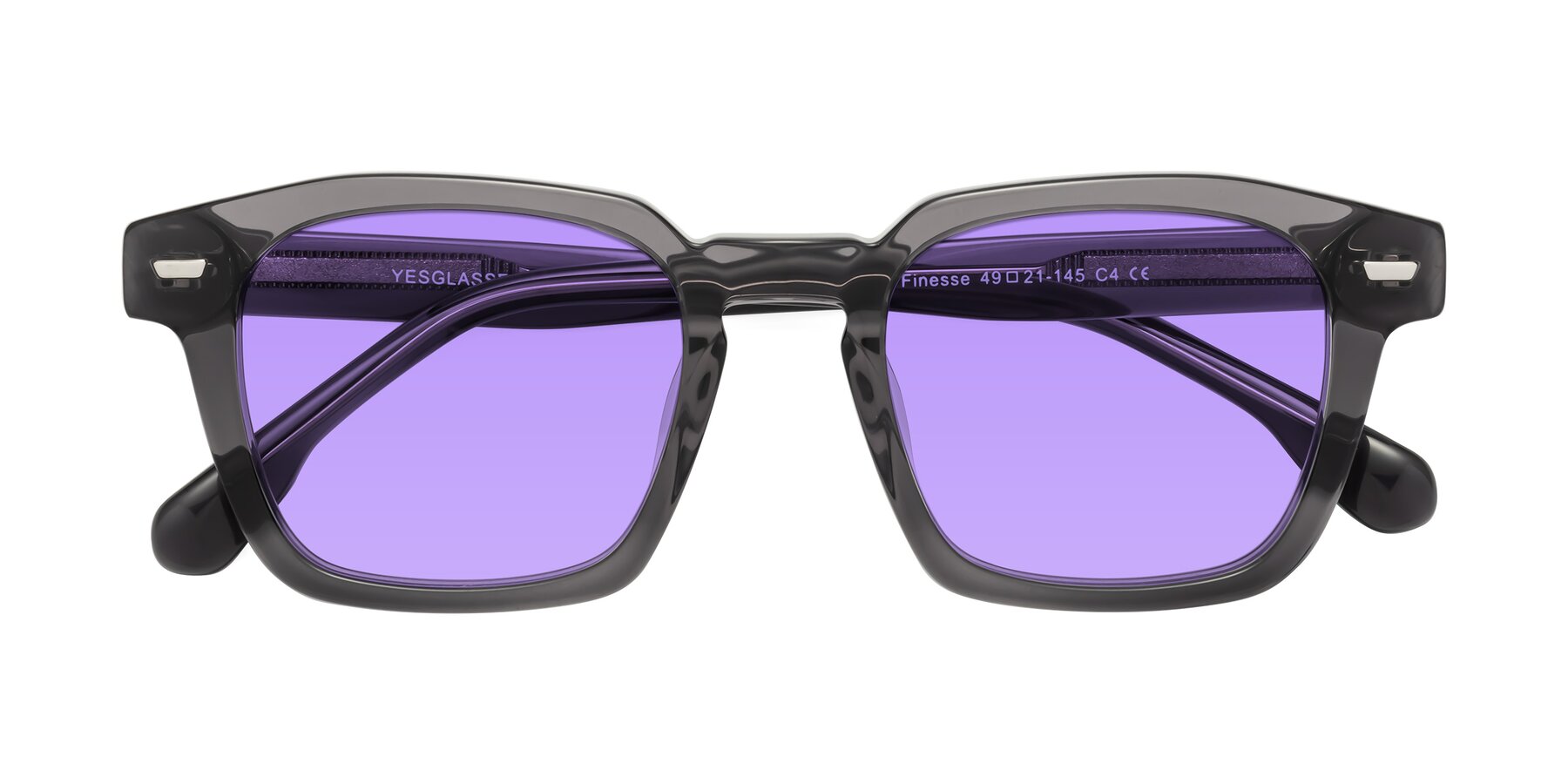 Folded Front of Finesse in Translucent Gray with Medium Purple Tinted Lenses