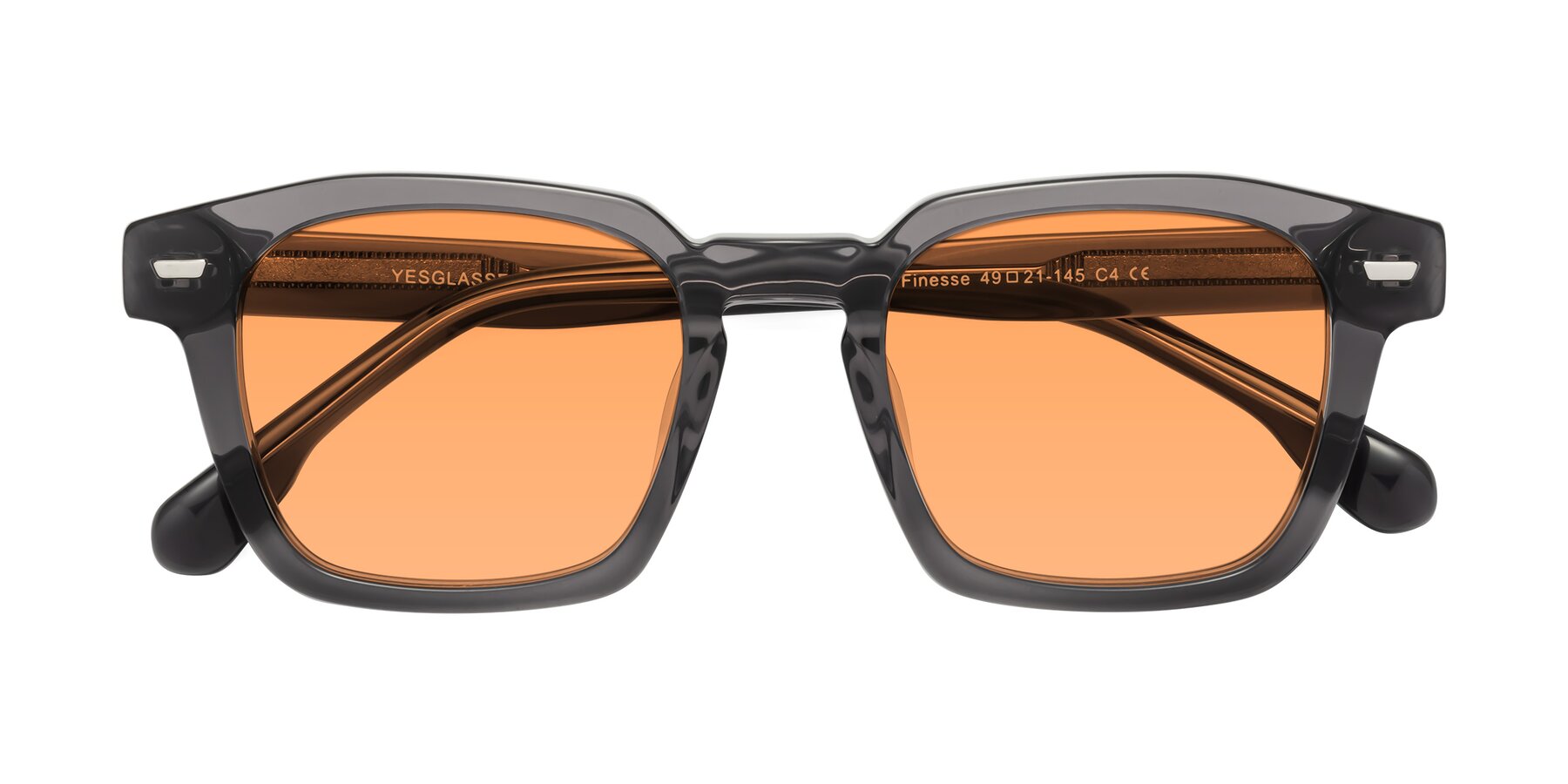 Folded Front of Finesse in Translucent Gray with Medium Orange Tinted Lenses