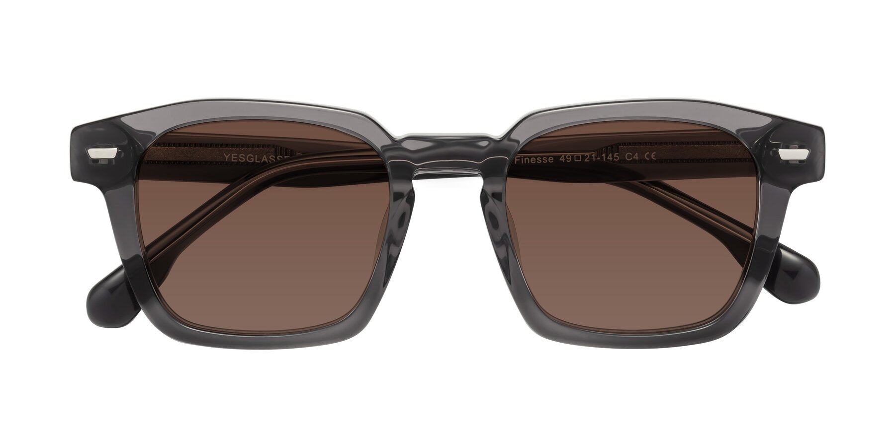 Folded Front of Finesse in Translucent Gray with Brown Tinted Lenses