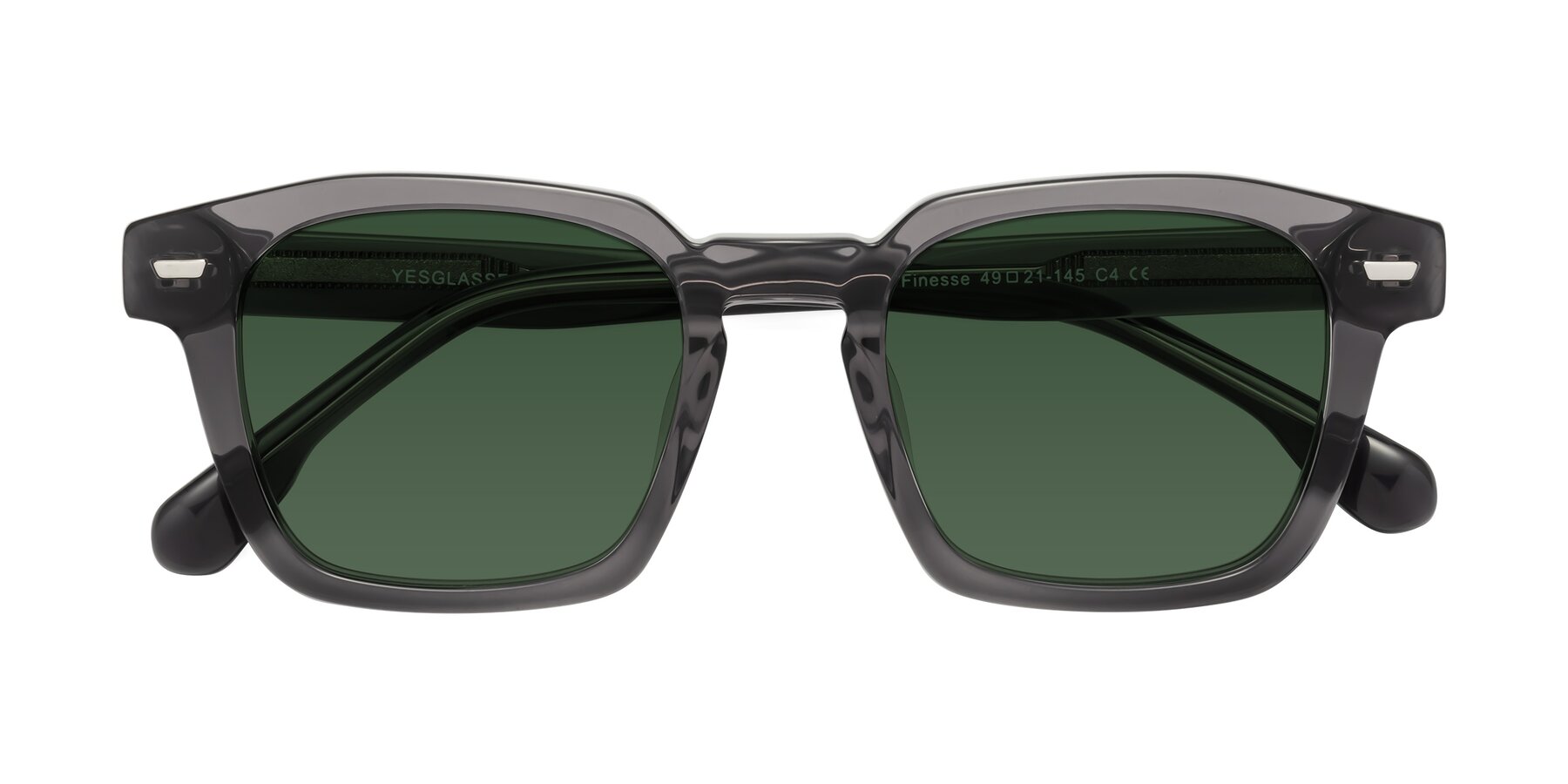 Folded Front of Finesse in Translucent Gray with Green Tinted Lenses