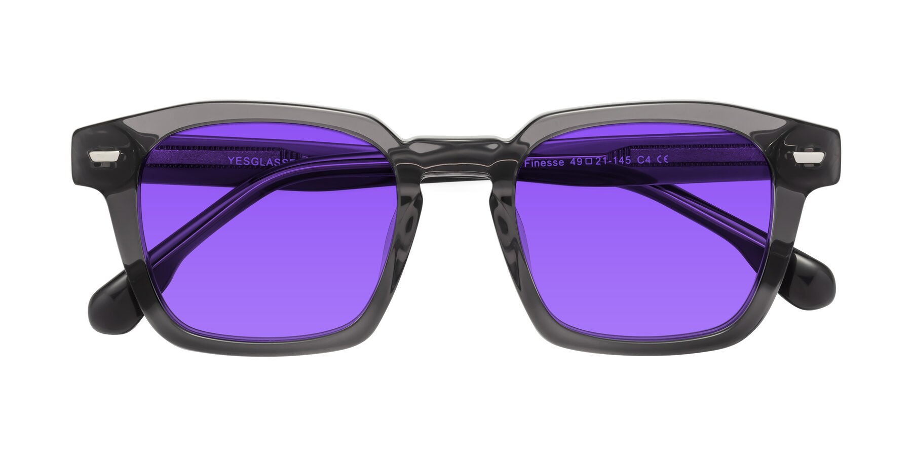Folded Front of Finesse in Translucent Gray with Purple Tinted Lenses