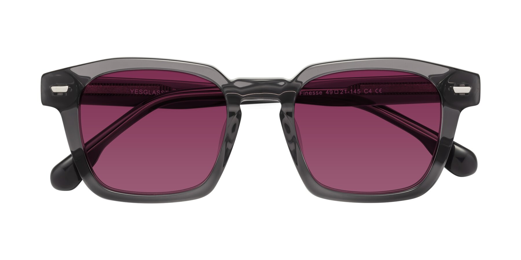 Folded Front of Finesse in Translucent Gray with Wine Tinted Lenses