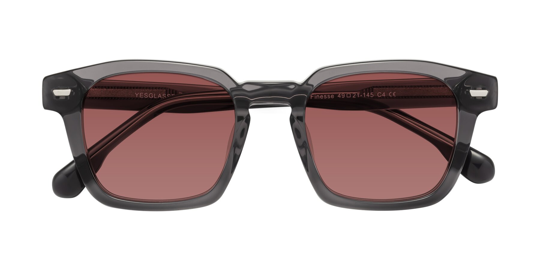 Folded Front of Finesse in Translucent Gray with Garnet Tinted Lenses