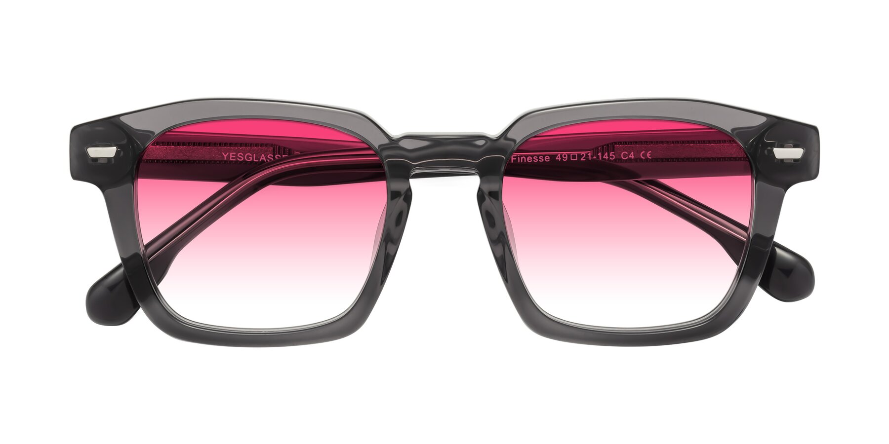 Folded Front of Finesse in Translucent Gray with Pink Gradient Lenses