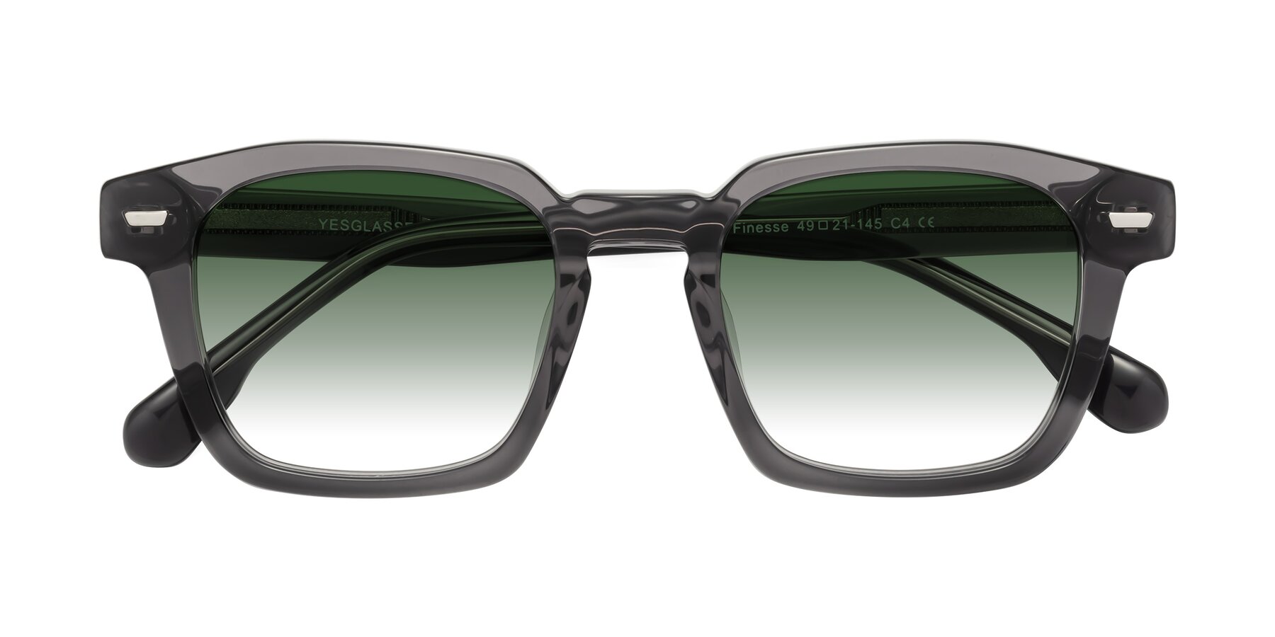 Folded Front of Finesse in Translucent Gray with Green Gradient Lenses