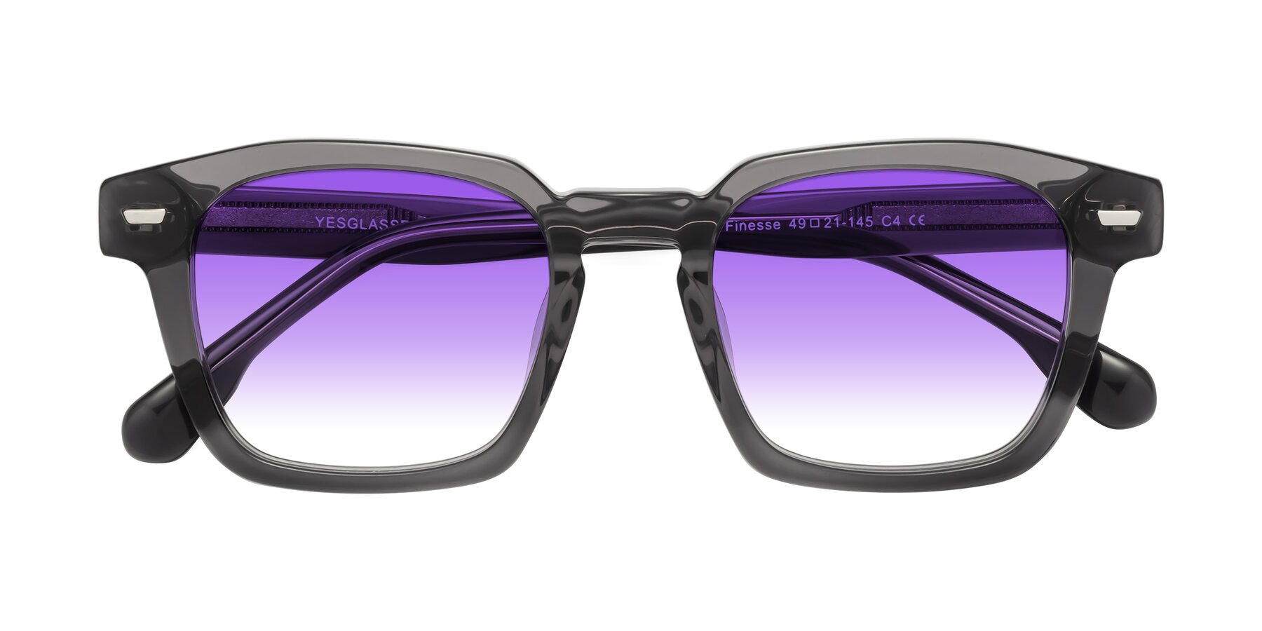 Translucent Gray Retro-Vintage Acetate Trapezoid Gradient Sunglasses with Purple Sunwear Lenses