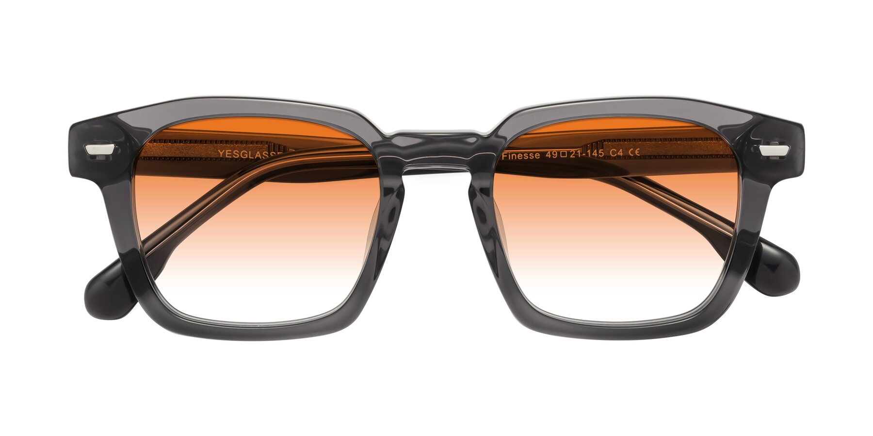 Folded Front of Finesse in Translucent Gray with Orange Gradient Lenses