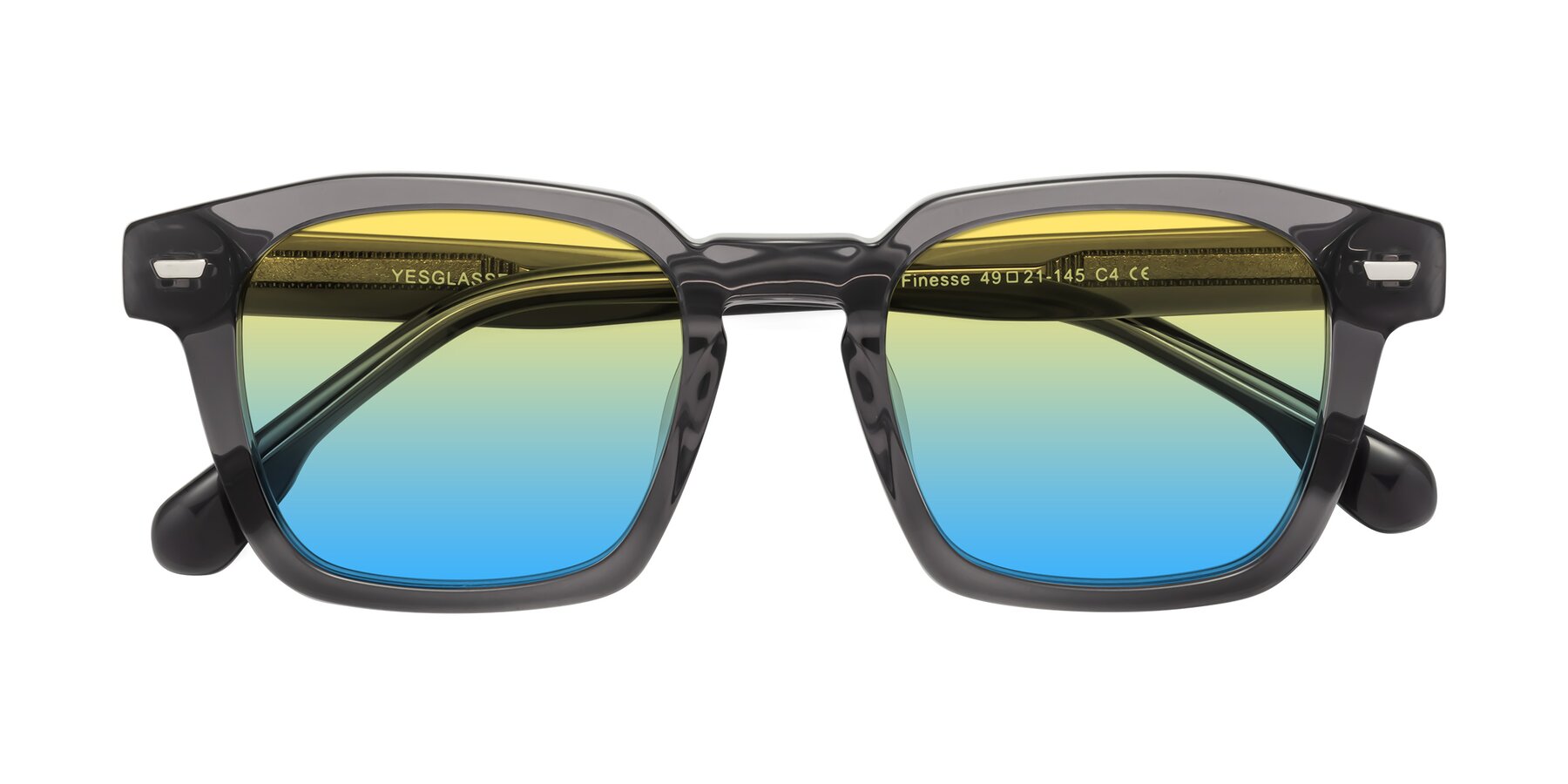 Folded Front of Finesse in Translucent Gray with Yellow / Blue Gradient Lenses
