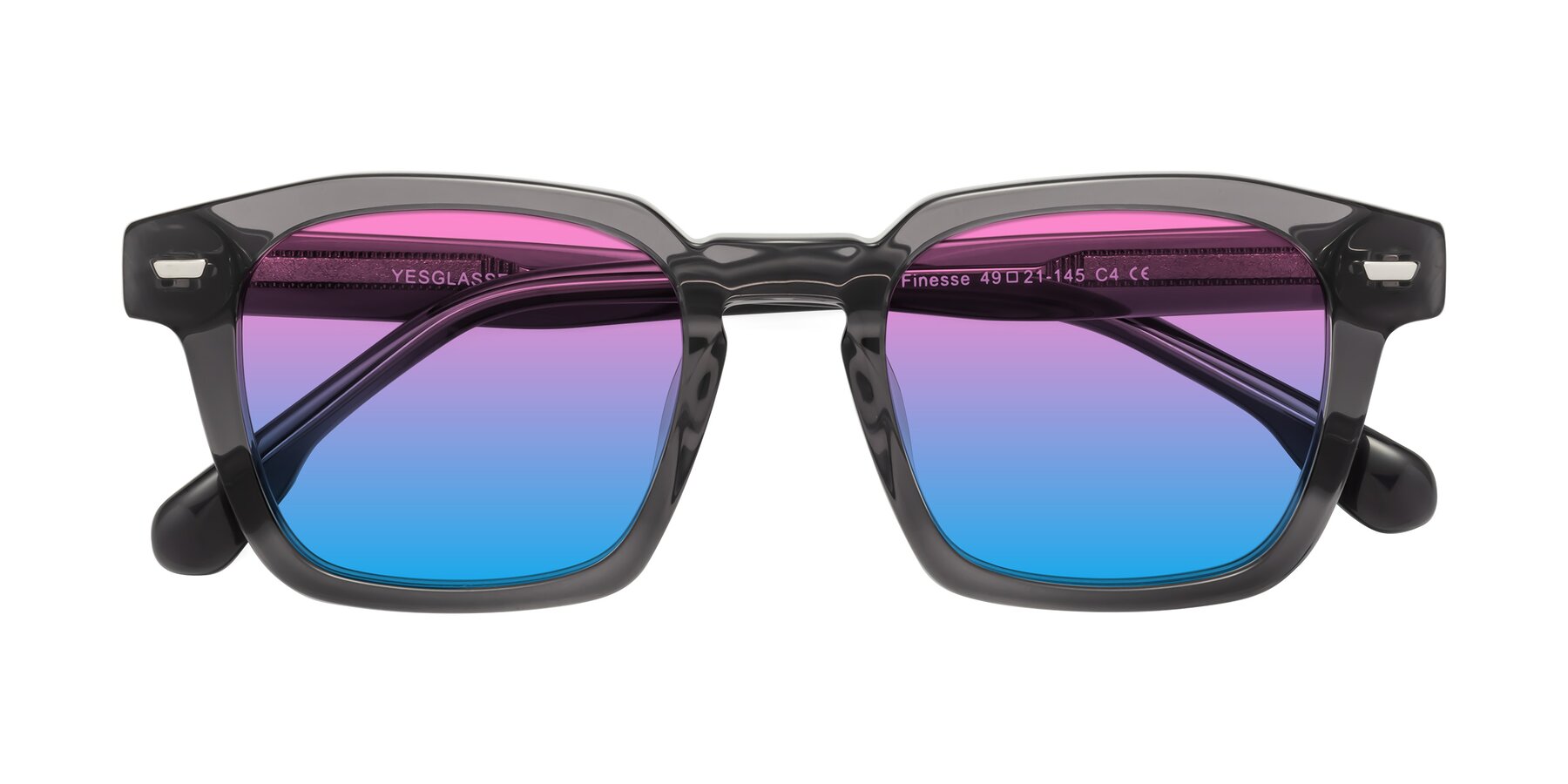 Folded Front of Finesse in Translucent Gray with Pink / Blue Gradient Lenses