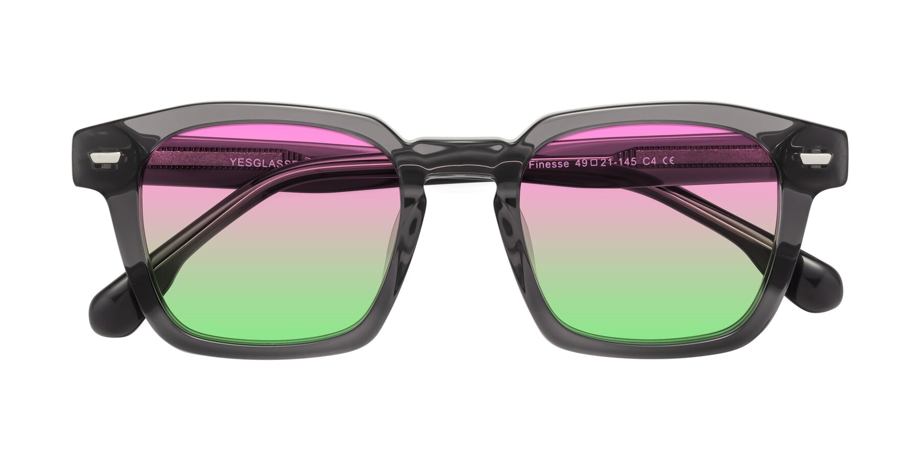 Folded Front of Finesse in Translucent Gray with Pink / Green Gradient Lenses