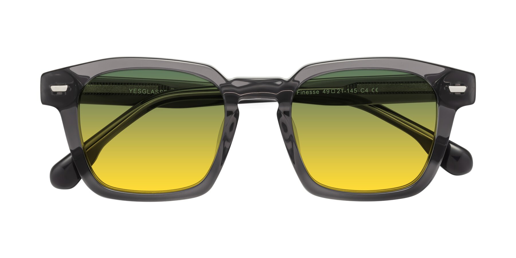 Folded Front of Finesse in Translucent Gray with Green / Yellow Gradient Lenses