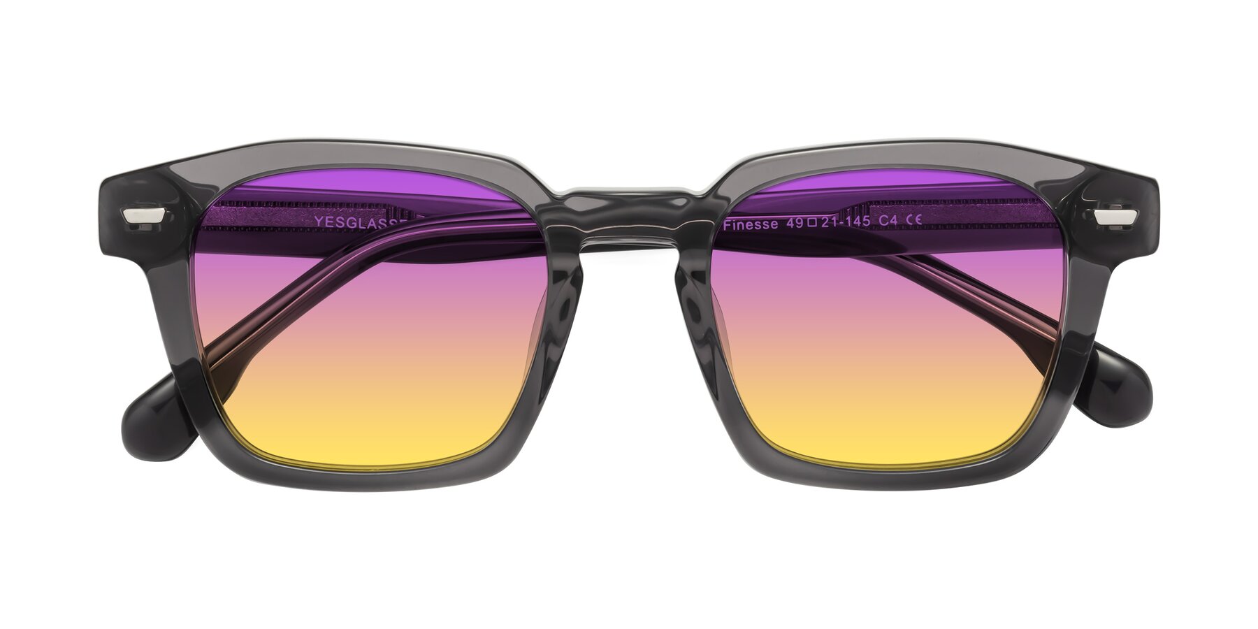 Folded Front of Finesse in Translucent Gray with Purple / Yellow Gradient Lenses