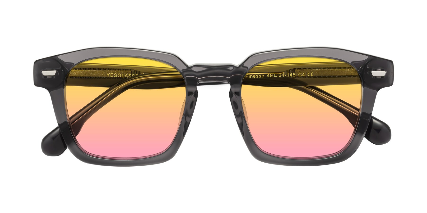 Folded Front of Finesse in Translucent Gray with Yellow / Pink Gradient Lenses