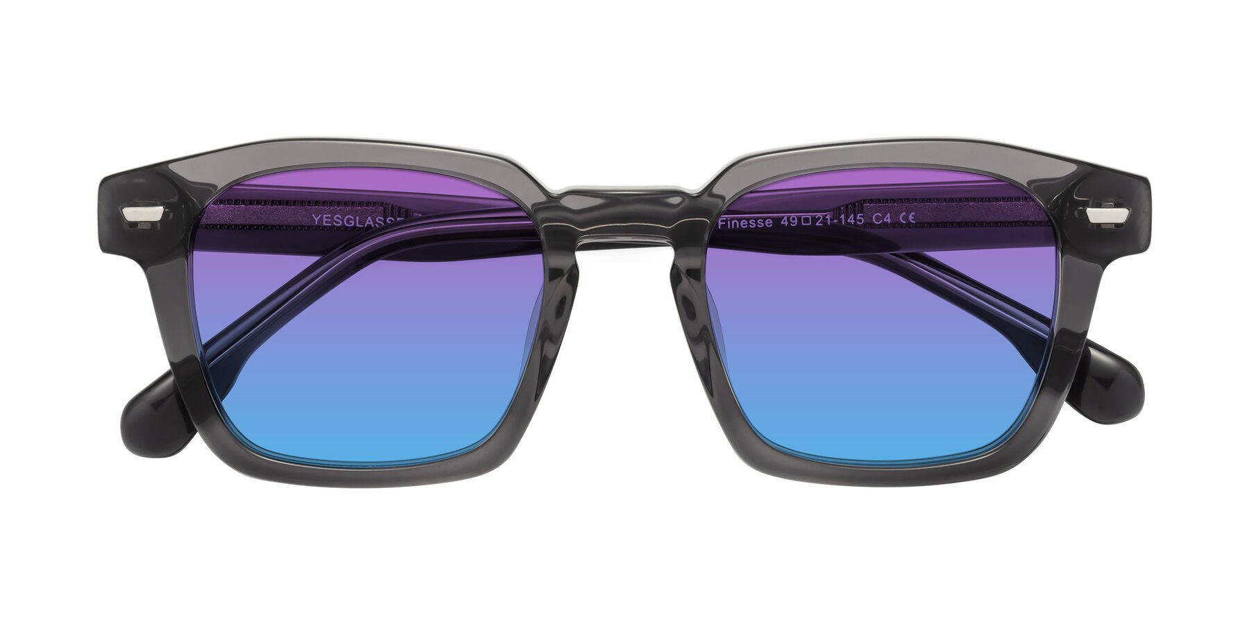 Folded Front of Finesse in Translucent Gray with Purple / Blue Gradient Lenses