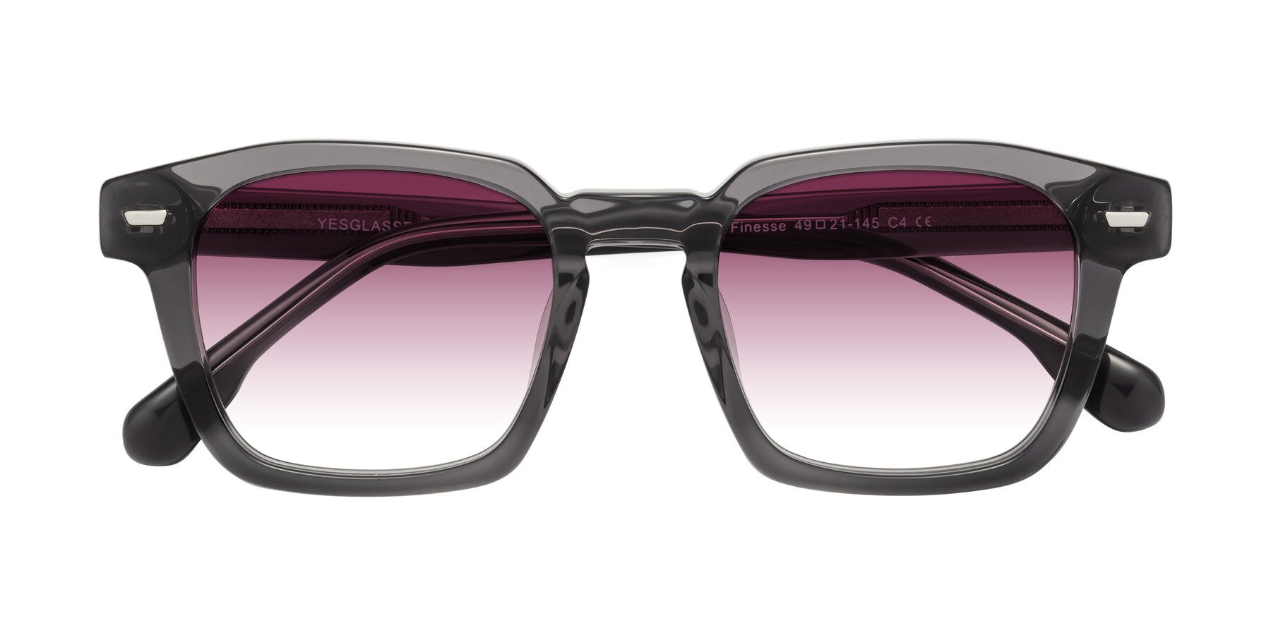 Folded Front of Finesse in Translucent Gray with Wine Gradient Lenses