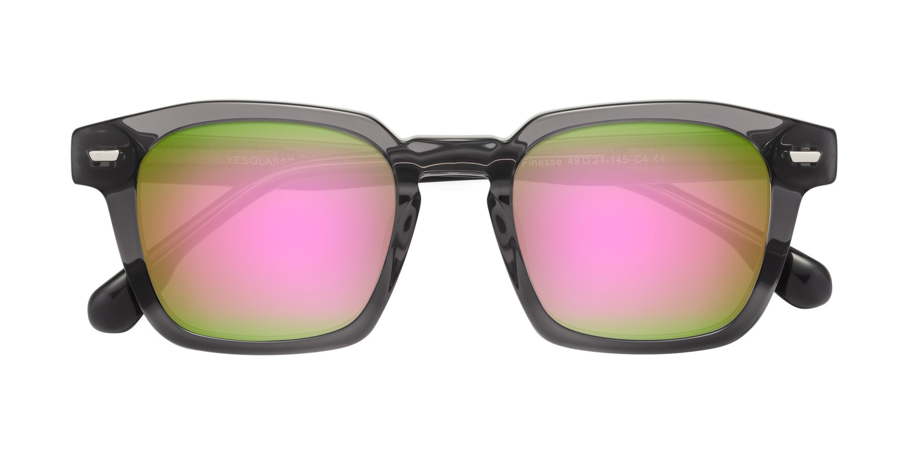 Folded Front of Finesse in Translucent Gray with Pink Mirrored Lenses