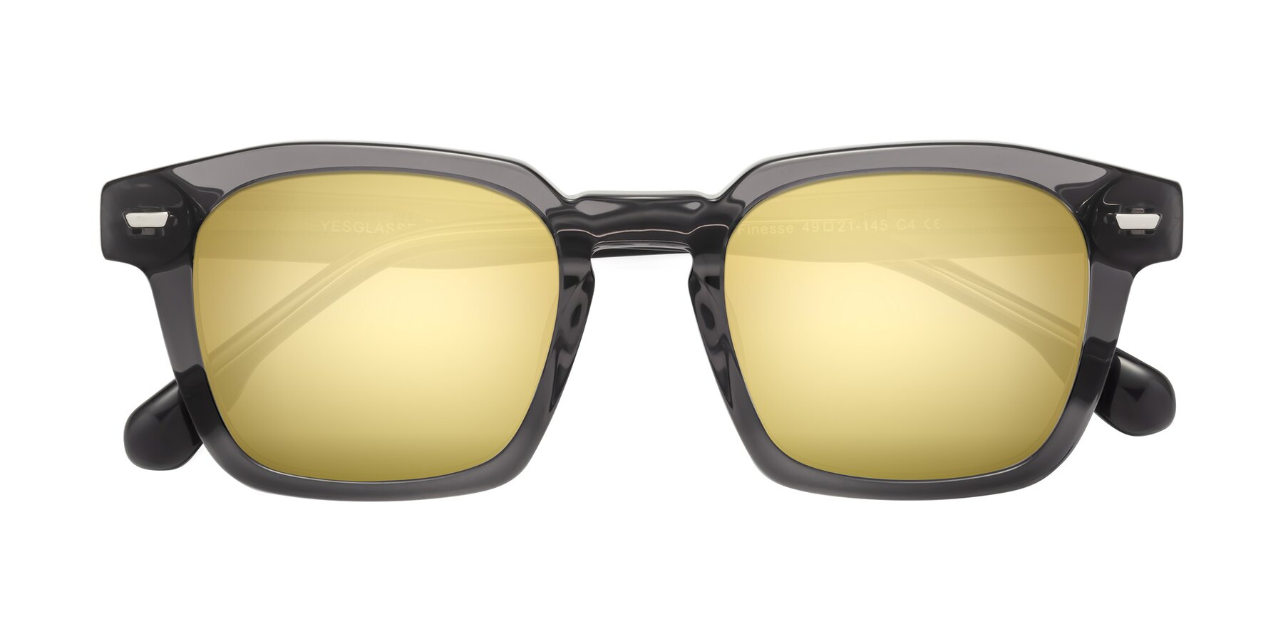 Folded Front of Finesse in Translucent Gray with Gold Mirrored Lenses