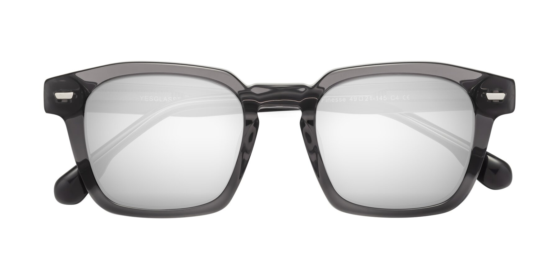 Folded Front of Finesse in Translucent Gray with Silver Mirrored Lenses