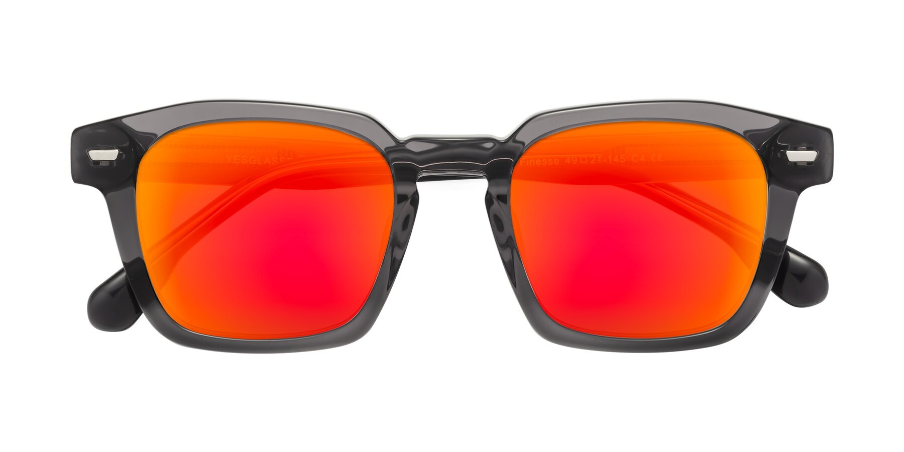 Folded Front of Finesse in Translucent Gray with Red Gold Mirrored Lenses