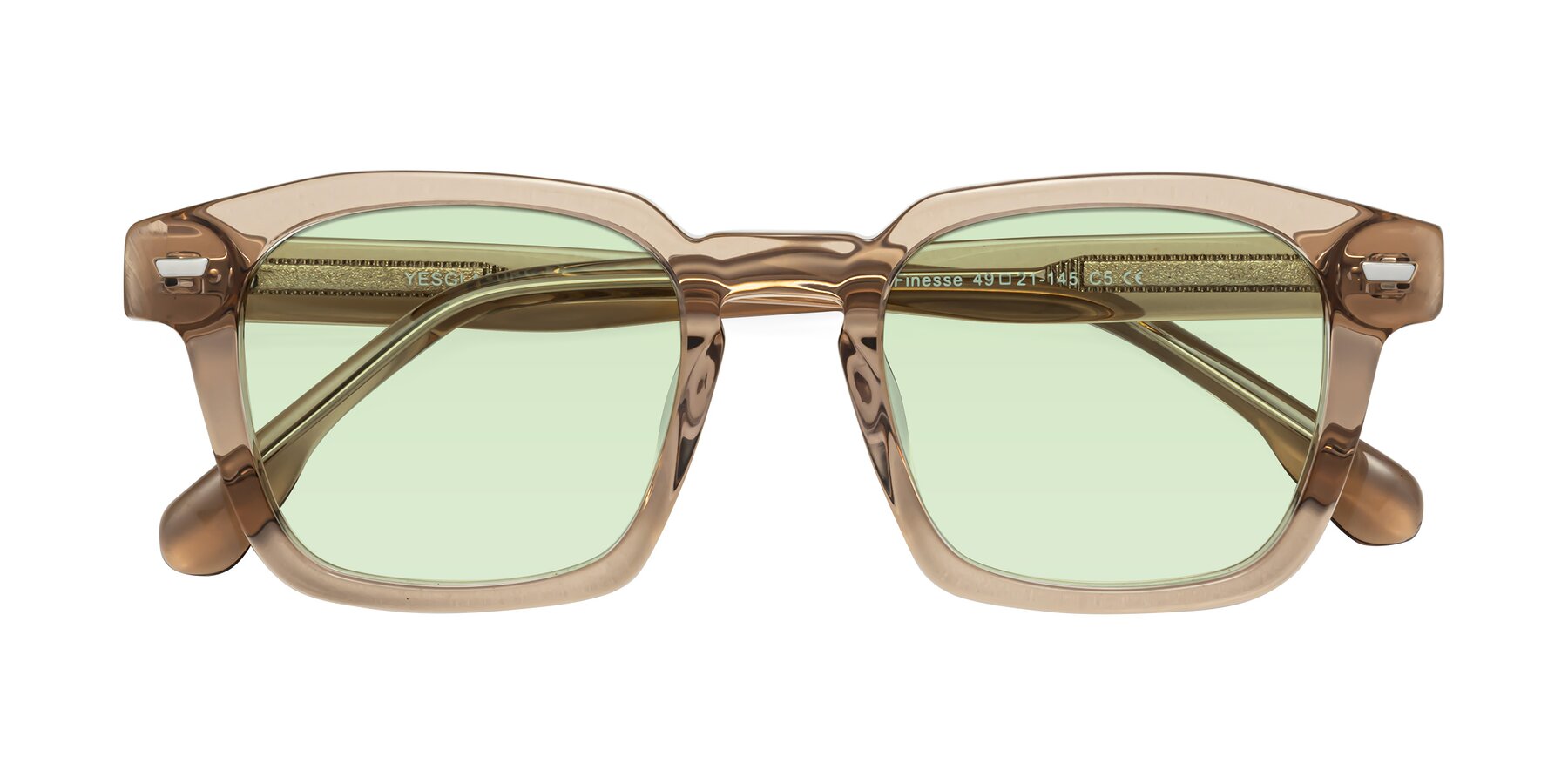 Folded Front of Finesse in Champagne with Light Green Tinted Lenses