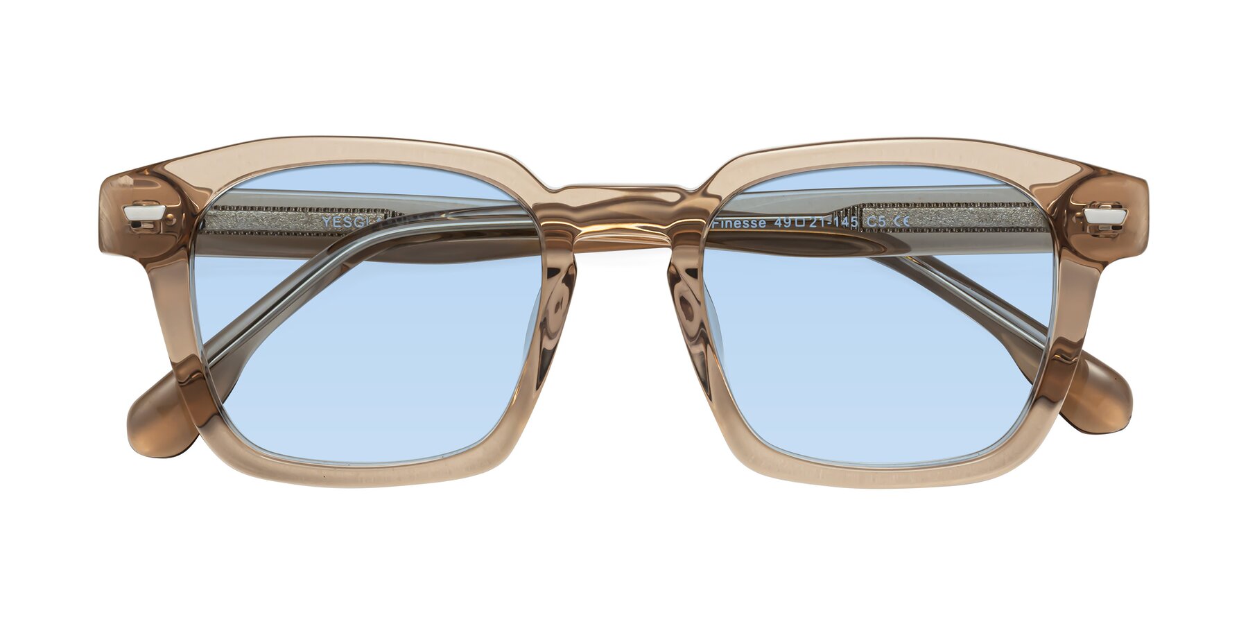 Folded Front of Finesse in Champagne with Light Blue Tinted Lenses