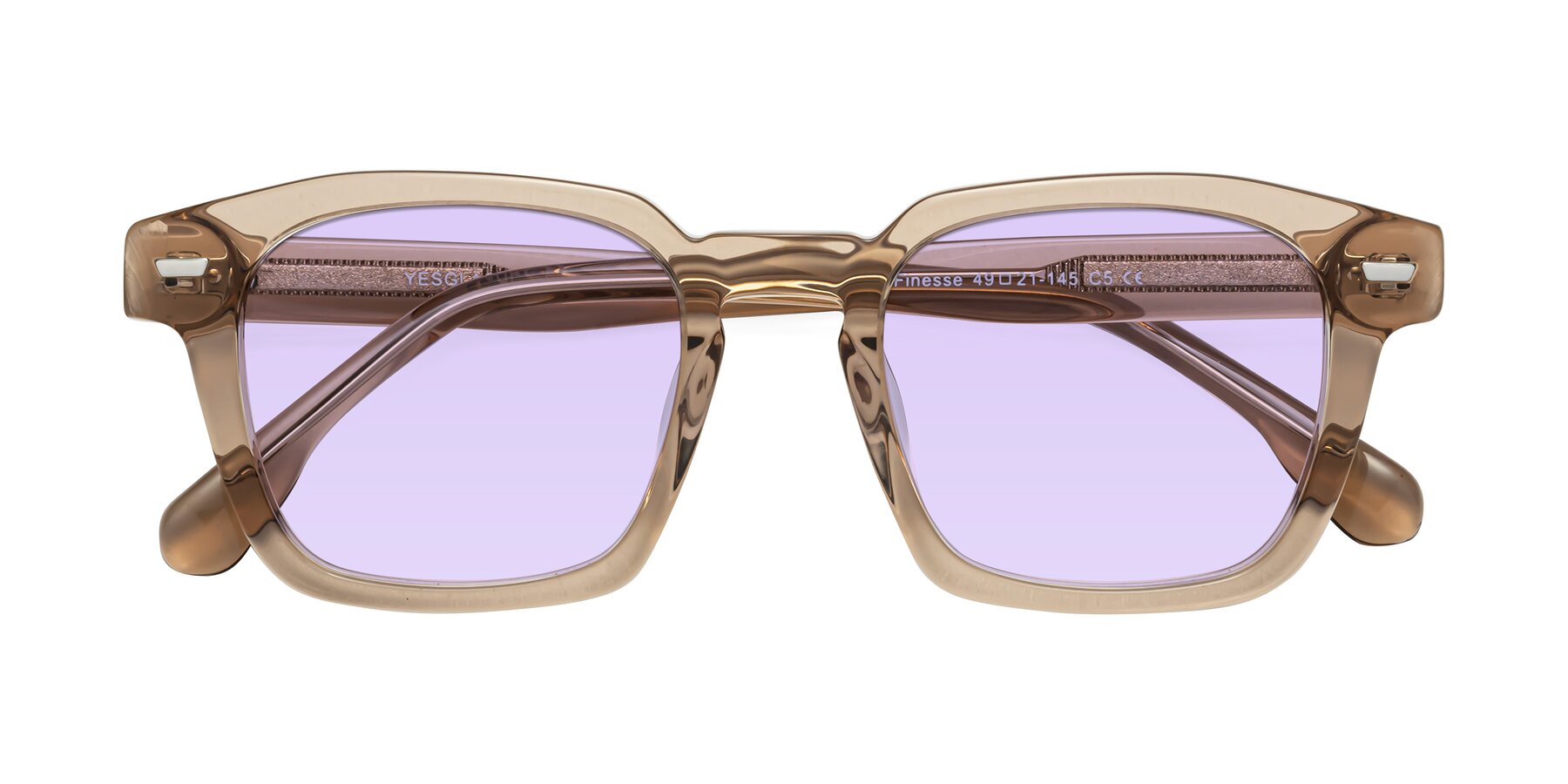 Folded Front of Finesse in Champagne with Light Purple Tinted Lenses