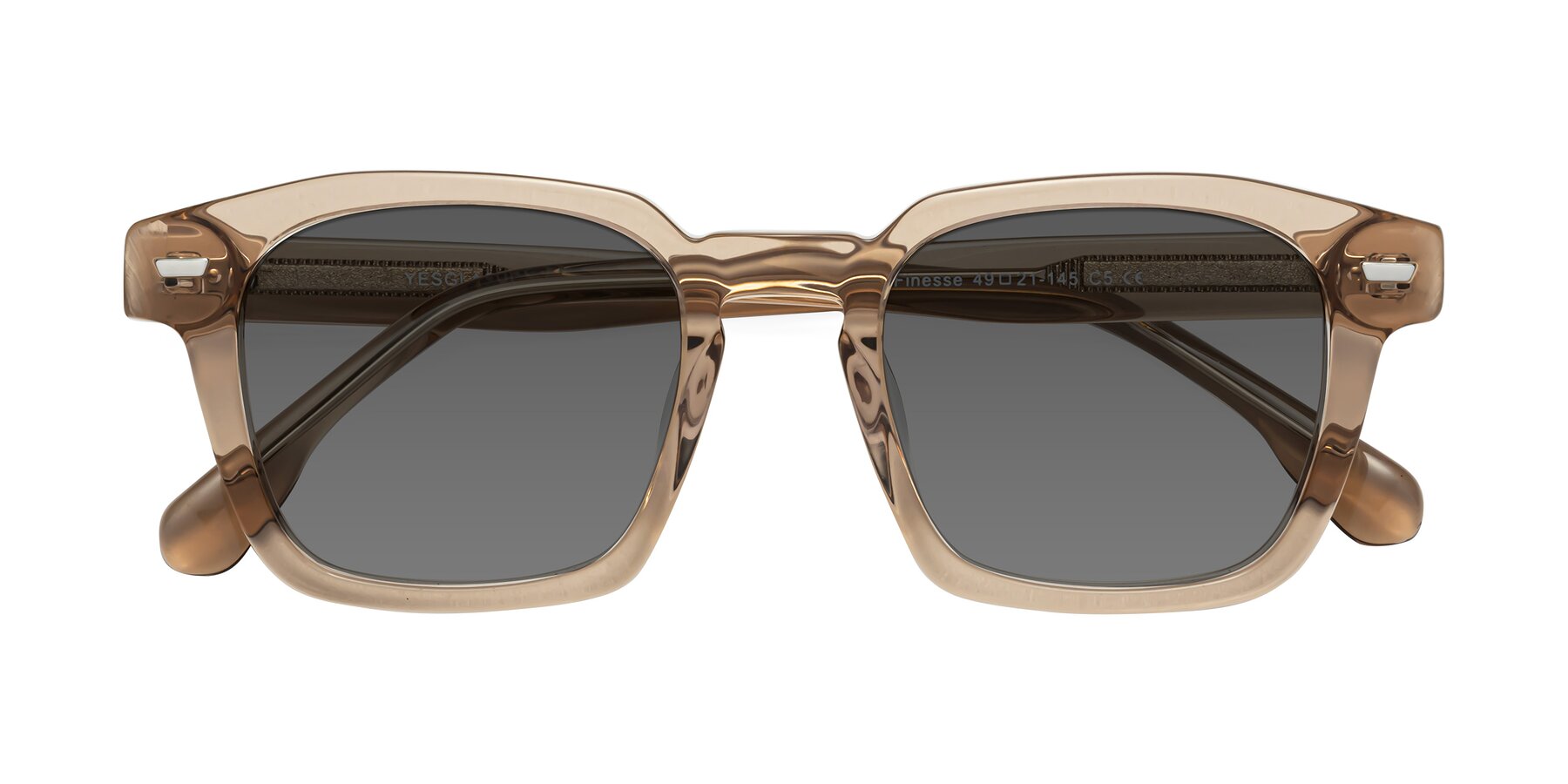 Folded Front of Finesse in Champagne with Medium Gray Tinted Lenses