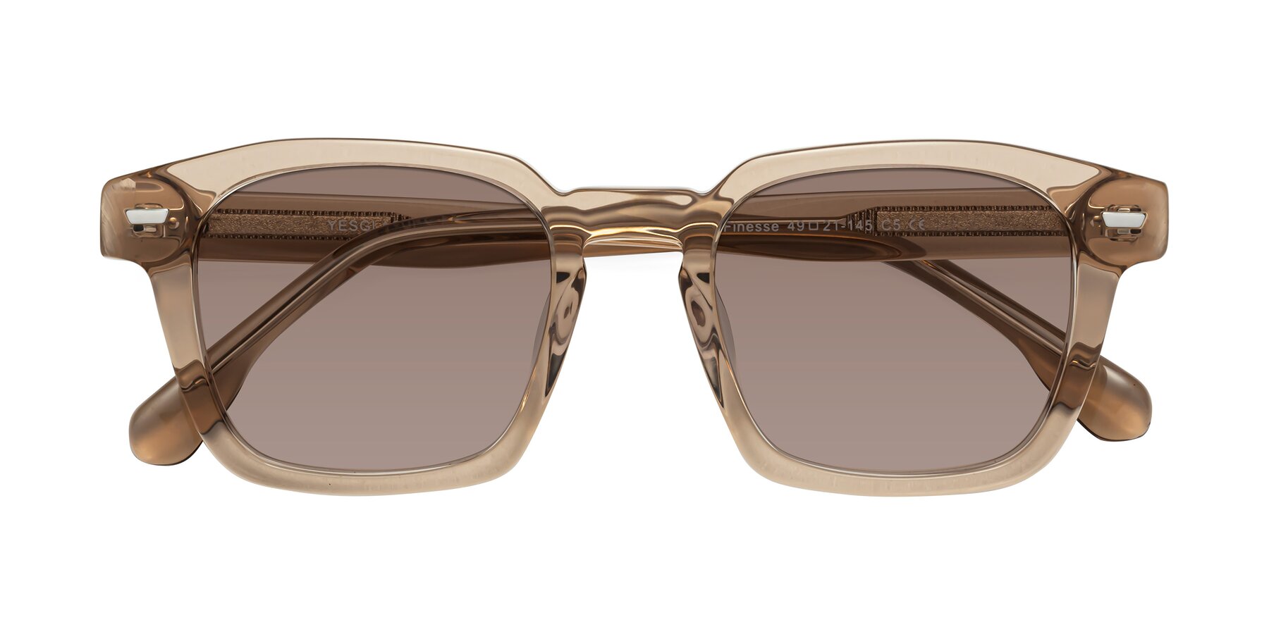 Folded Front of Finesse in Champagne with Medium Brown Tinted Lenses