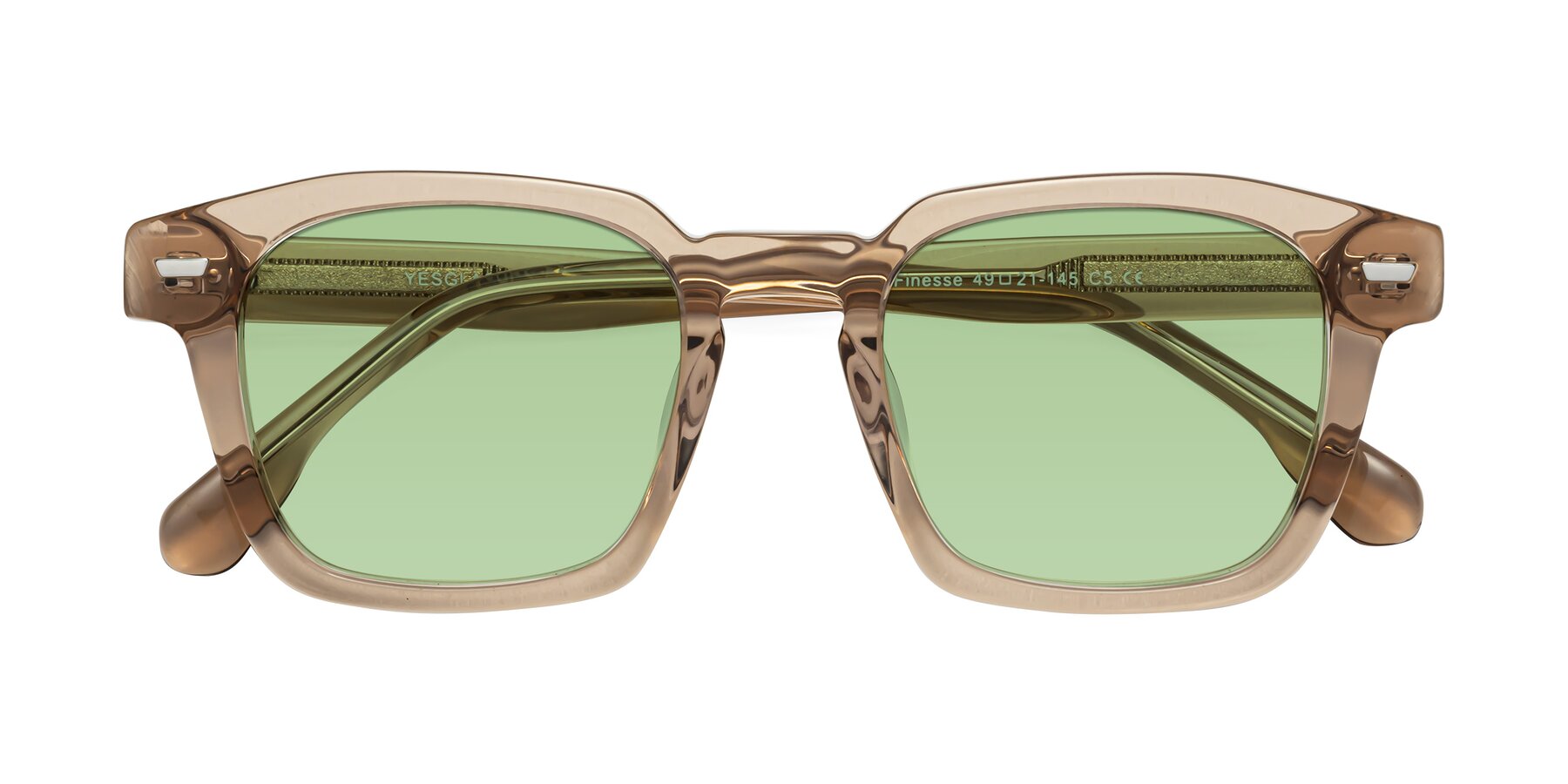 Folded Front of Finesse in Champagne with Medium Green Tinted Lenses