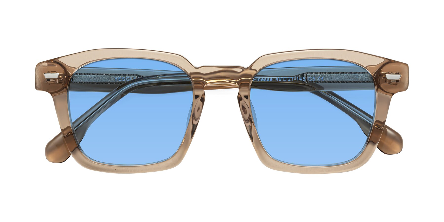 Folded Front of Finesse in Champagne with Medium Blue Tinted Lenses