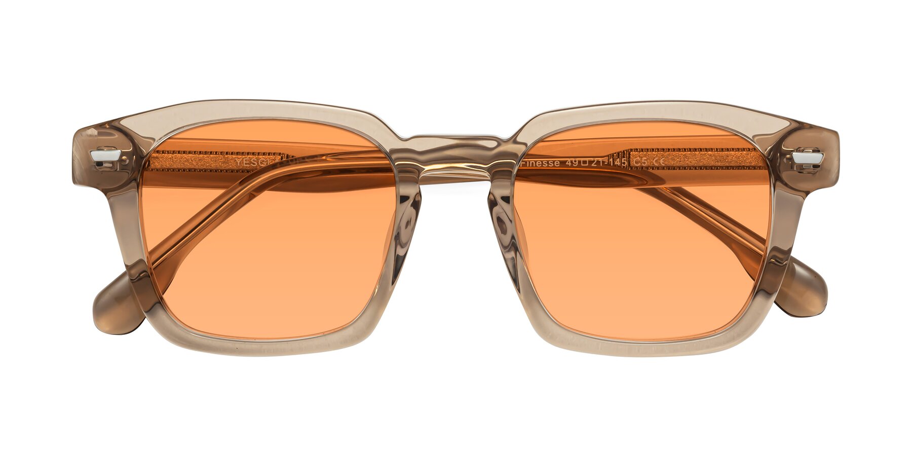 Folded Front of Finesse in Champagne with Medium Orange Tinted Lenses