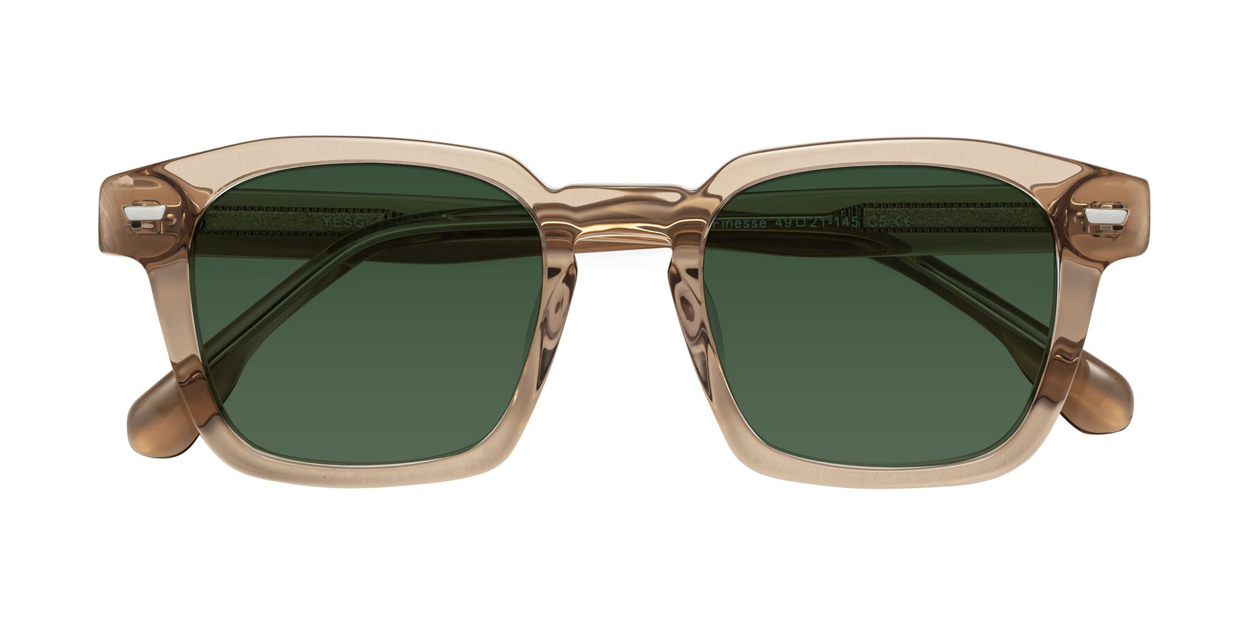 Folded Front of Finesse in Champagne with Green Tinted Lenses