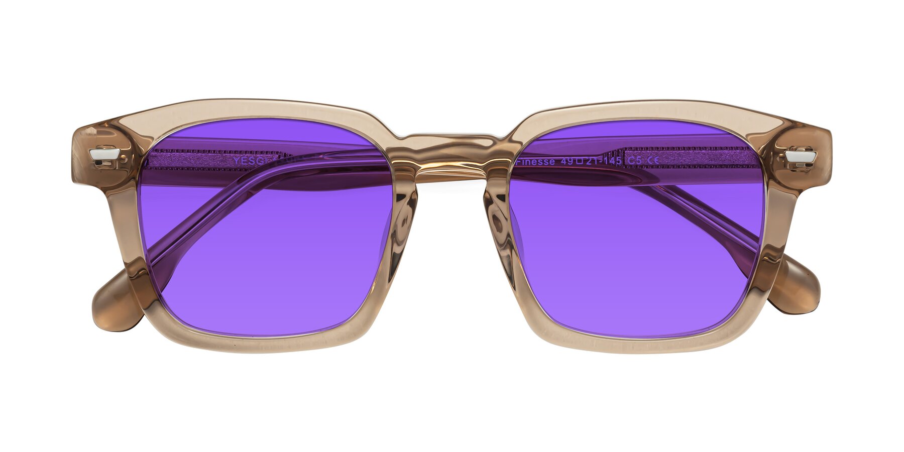 Folded Front of Finesse in Champagne with Purple Tinted Lenses