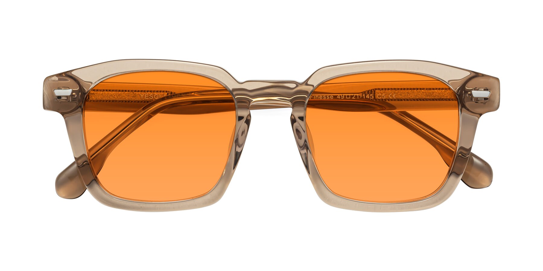 Folded Front of Finesse in Champagne with Orange Tinted Lenses