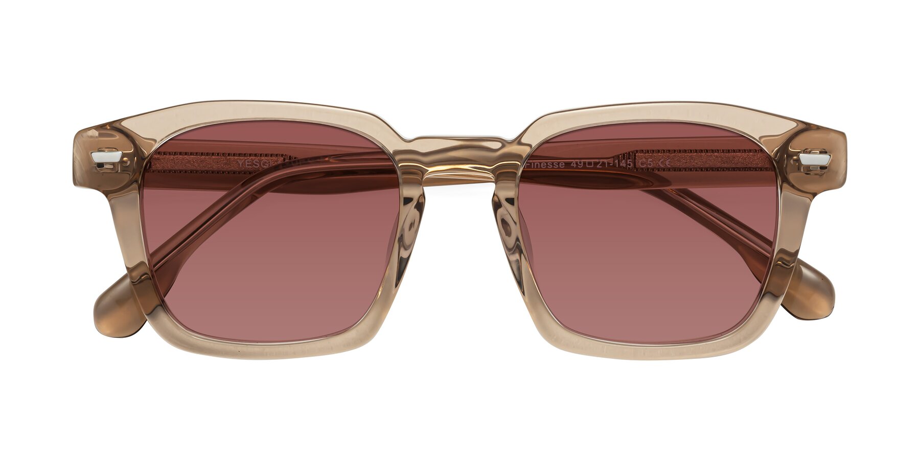 Folded Front of Finesse in Champagne with Garnet Tinted Lenses